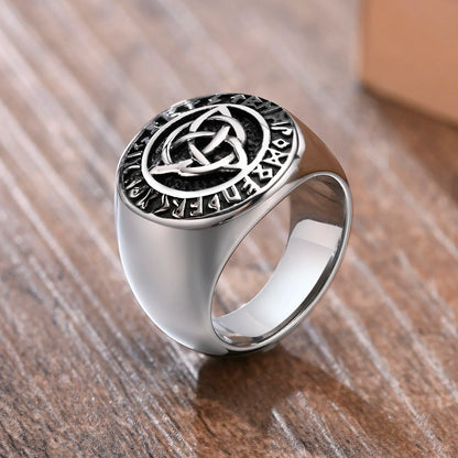 Stainless Steel Celtic Triple Knot Rune Signet Ring Men Viking Jewelry