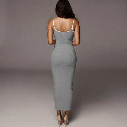 Solid Ribbed Knitted Pencil Dress Backless
