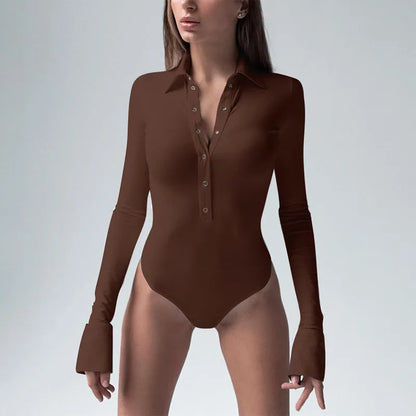 Sexy Long Sleeve Buttons Rompers  Bodysuits