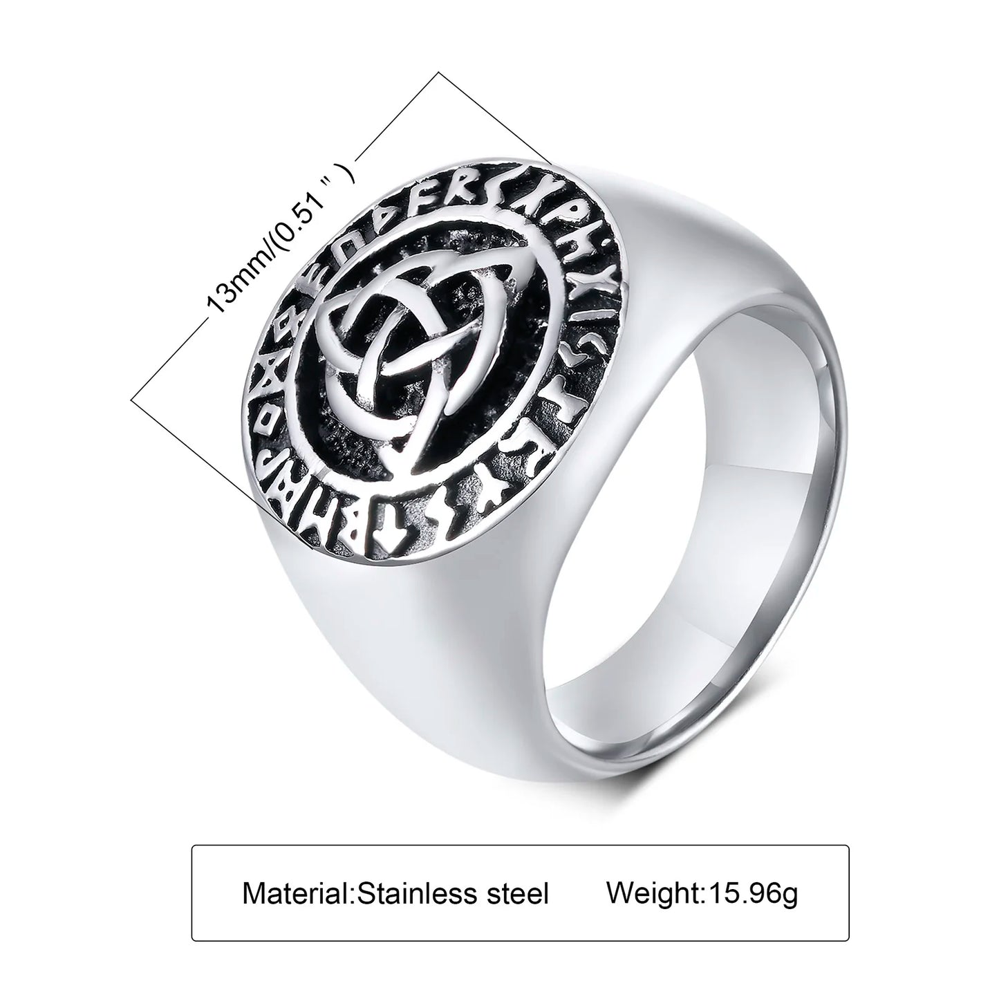 Stainless Steel Celtic Triple Knot Rune Signet Ring Men Viking Jewelry
