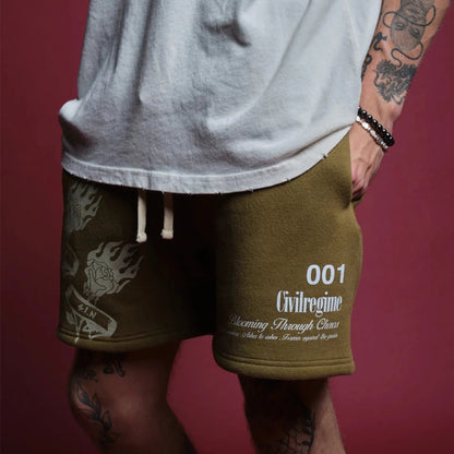 Men's  Cotton Printed Loose Five Point Shorts