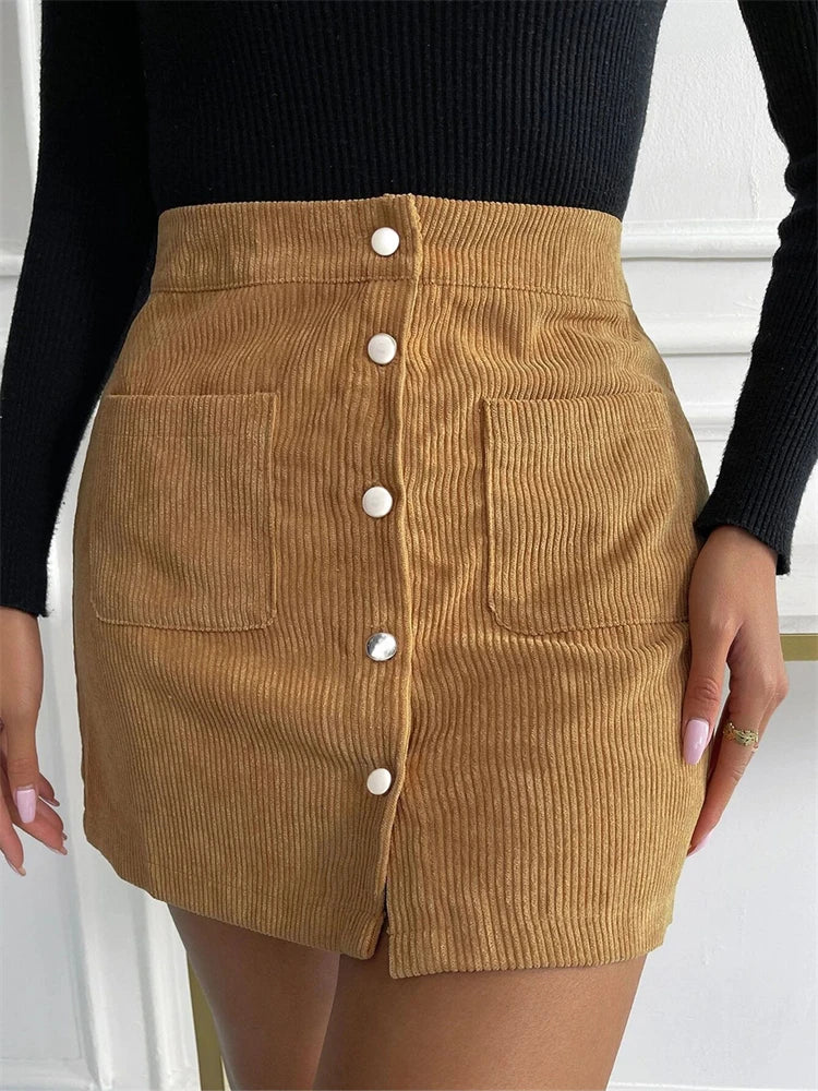 Button Up Flare High Waist Short Skirt