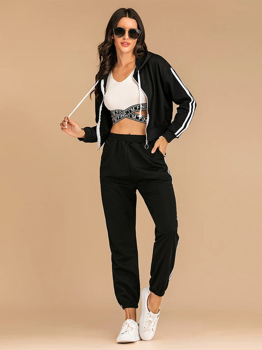 Women Casual Spring Two Piece Athflow Style Hoodie Set
