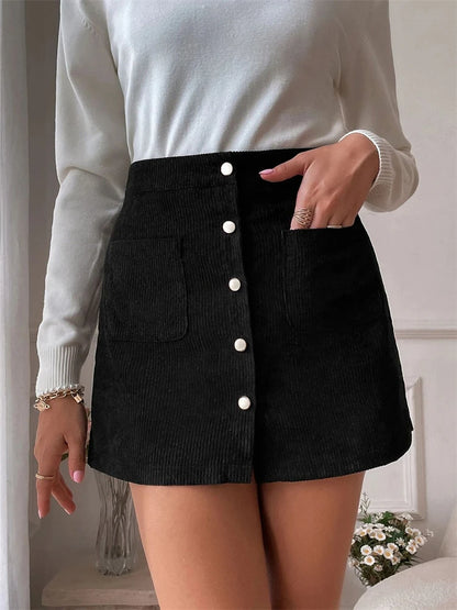 Button Up Flare High Waist Short Skirt