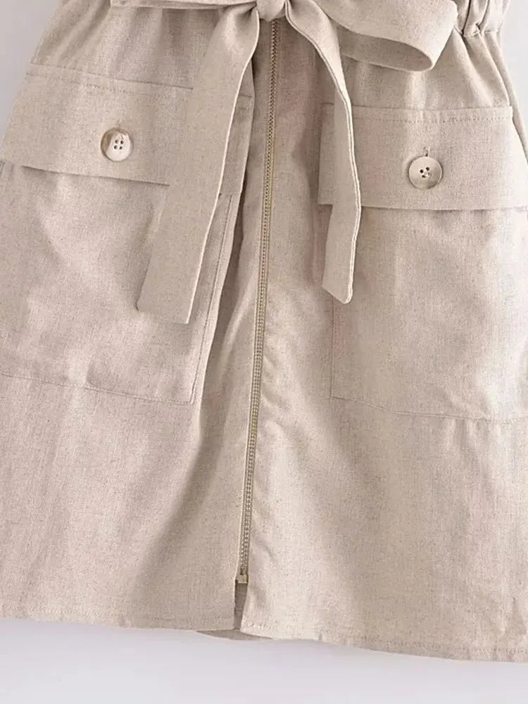 Pocket Style Mini Zipper Short Sleeve Dress-