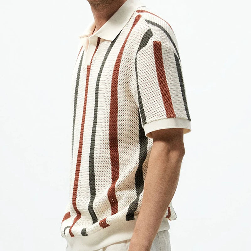 Summer Hollow Out Vintage Striped  Knitted Polo