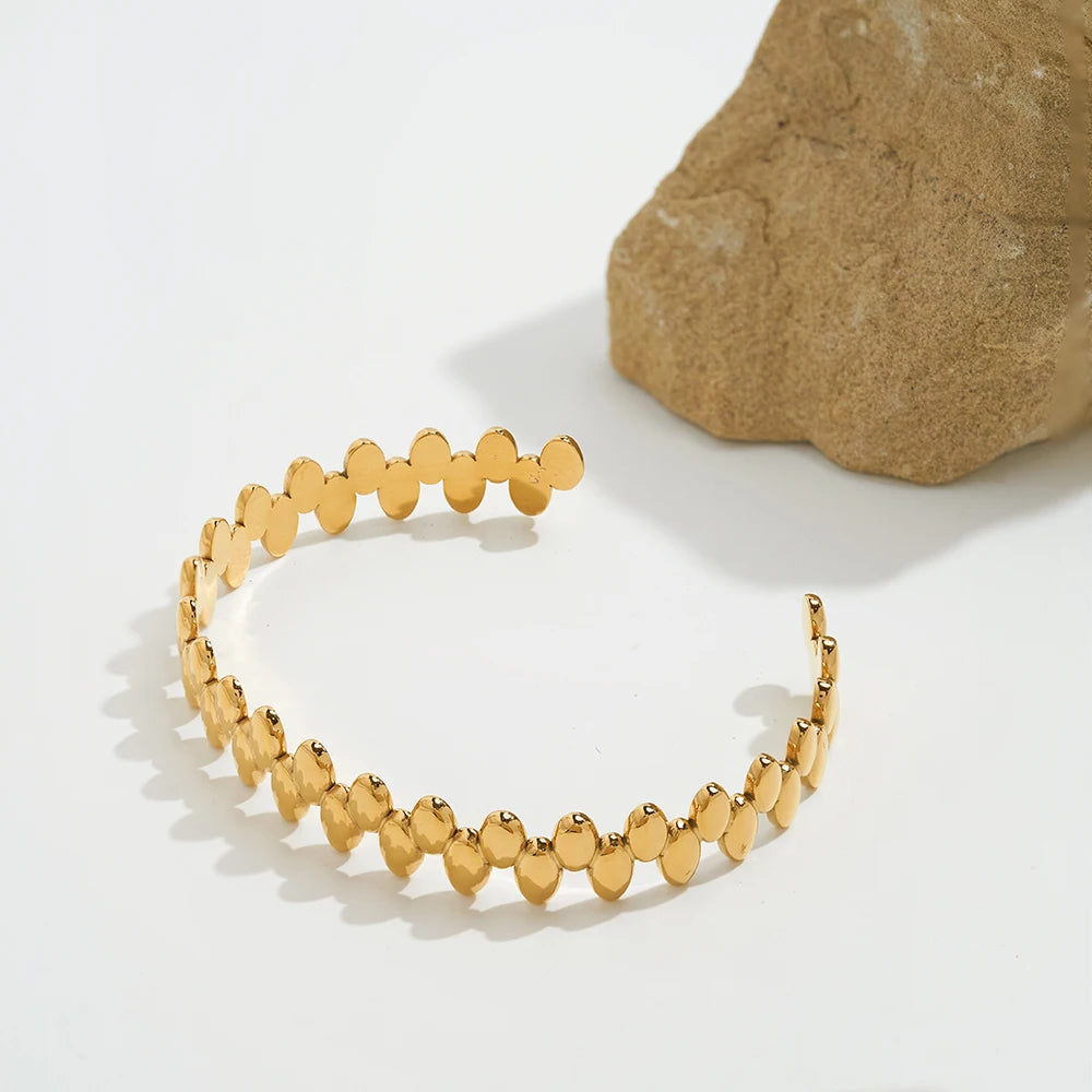 Geometry Oval Open 18K Gold Color Cuff Bracelet