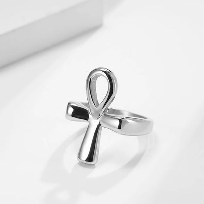Ancient Egyptian Ankh Cross Design Stainless Steel Ring