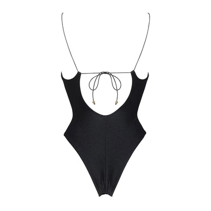 One Piece String Black Bathing Suit