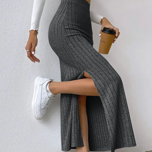 Falda de cintura alta Falda sexy de punto con abertura lateral 