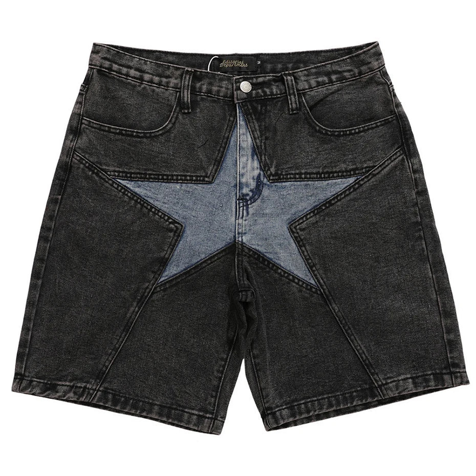 Star-link Denim New Men Patchworkowe, oversize'owe szorty jeansowe