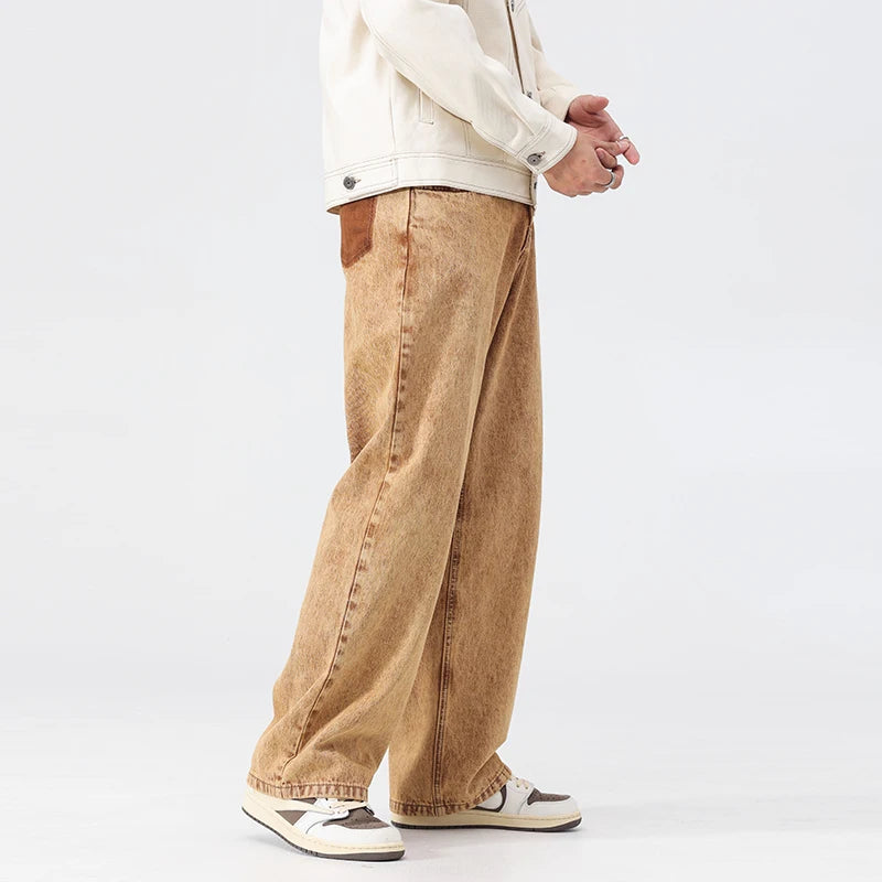 Pantalones rectos Vibe retro holgados de pierna ancha marrón para hombre
