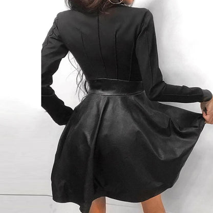 Sexy Zipper Pockets Lace Long Sleeve Patchwork  Dress-