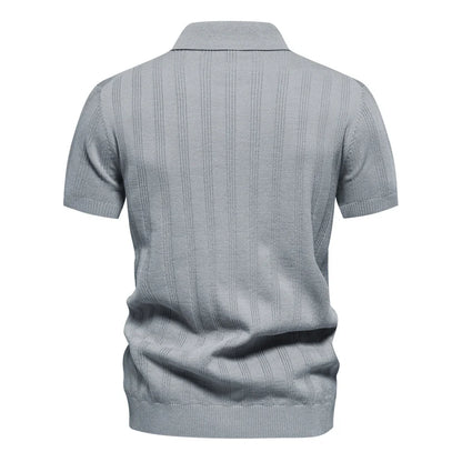 Ribbed Knit Polo Shirt For Men