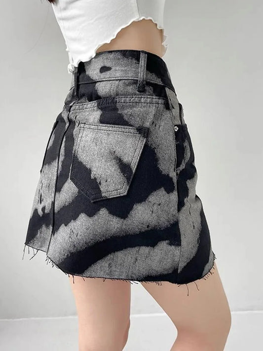 Gothic Ink Tie Dye Printed Mini Skirt - ZUNILO