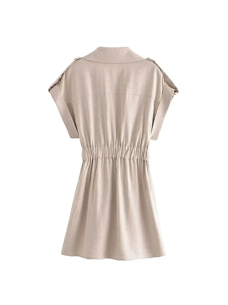 Pocket Style Mini Zipper Short Sleeve Dress-