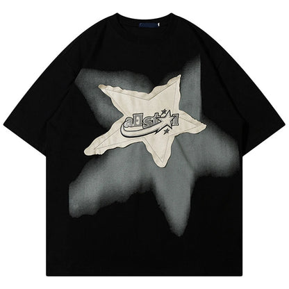 Camiseta de algodón holgada informal para hombre con empalme de estrellas de gran tamaño para hombre 