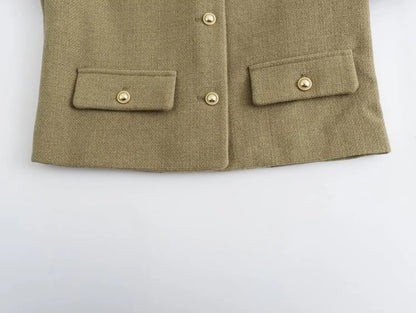 Cropped Blazer  Gold Button Basic Jacket