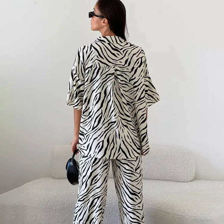 Summer Loose Zebra Print 2 Piece Women Outfit Set