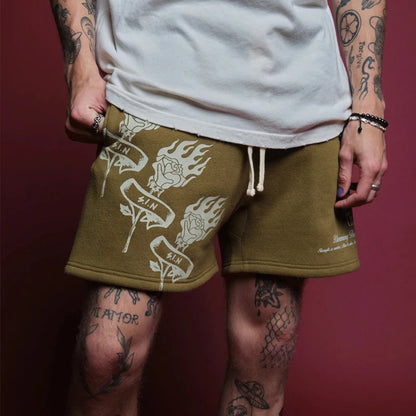 Men's  Cotton Printed Loose Five Point Shorts