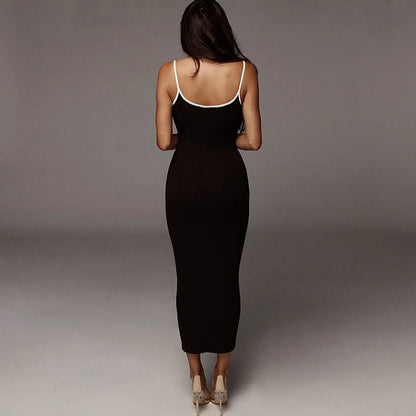 Solid Ribbed Knitted Pencil Dress Backless