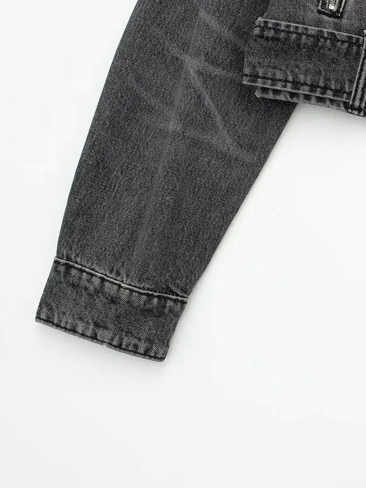 Vintage Loose Denim Short Jacket with Belt