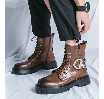 Lace-up  Men's Round Boots