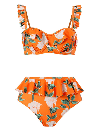 3 Pieces  Push Up Bikini Floral Swimsuit