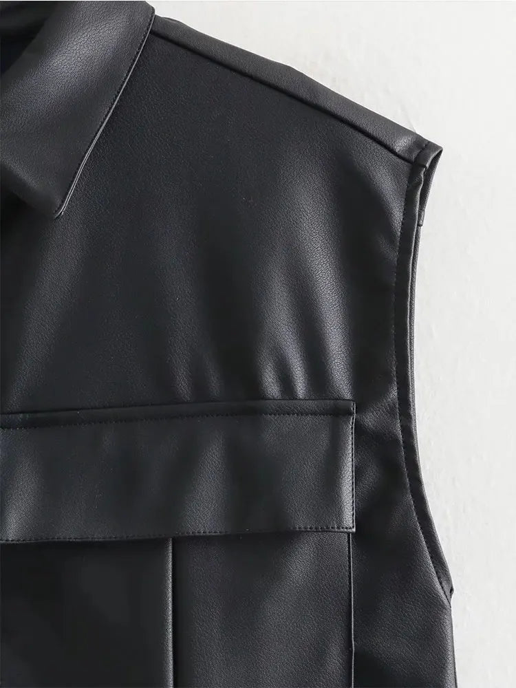 Faux Leather Sleeveless Jacket