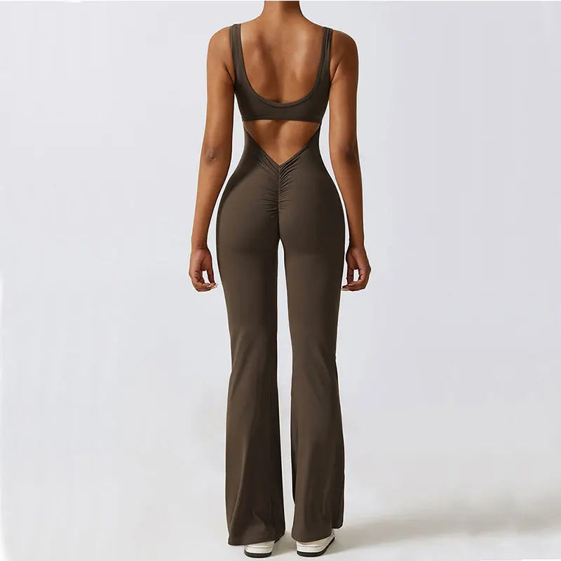 Rompers Stretch Push Up Workout Bodysuits With Flared pants - ZUNILO
