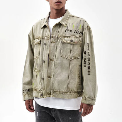 Men's Versatile Retro Embroidered Washed  Denim Jacket
