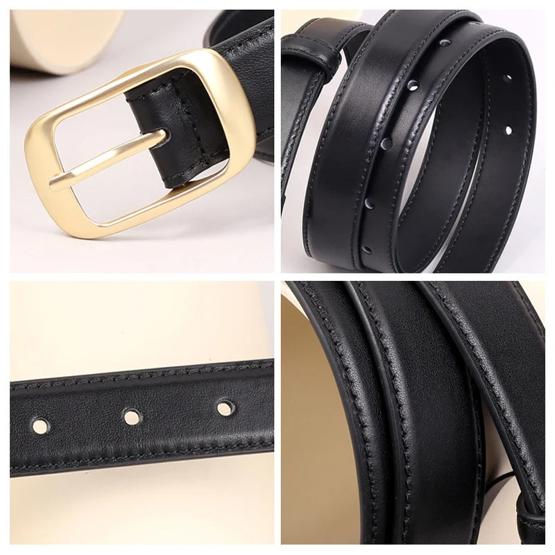 Luxury Soft Cowhide Ladies Real Genuine Leather Pin Belt