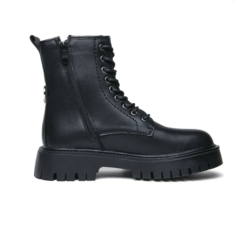 Lace-up  Men's Round Boots
