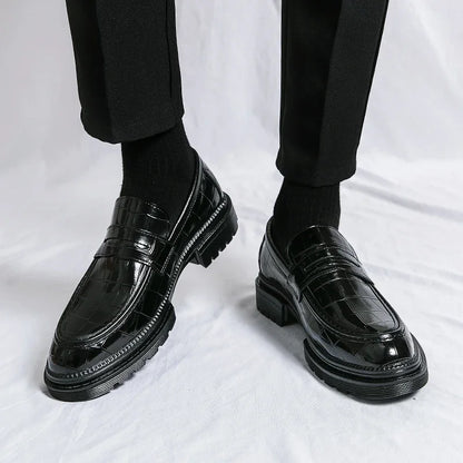 Black Loafers for Men Stone Pattern Formal Shoes