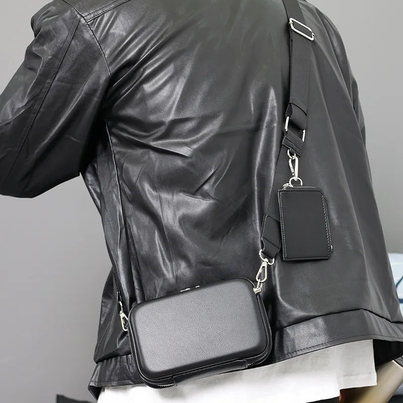 Small Square Men's Shoulder Purse Messenger Leather Box Bag