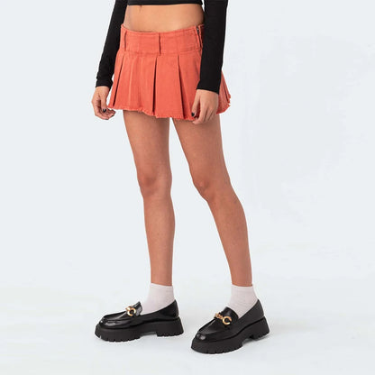 Vintage Pleated Skirt Low Waist Mini Skirts - ZUNILO