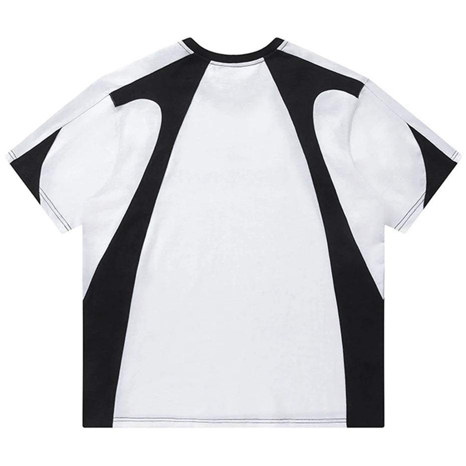 Men Black  and White Patchwork Streetwear Oversized  T-shirt