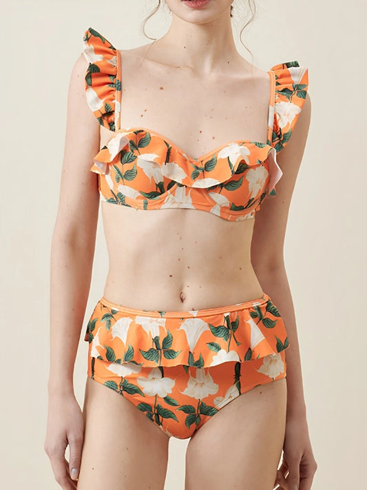3 Pieces  Push Up Bikini Floral Swimsuit