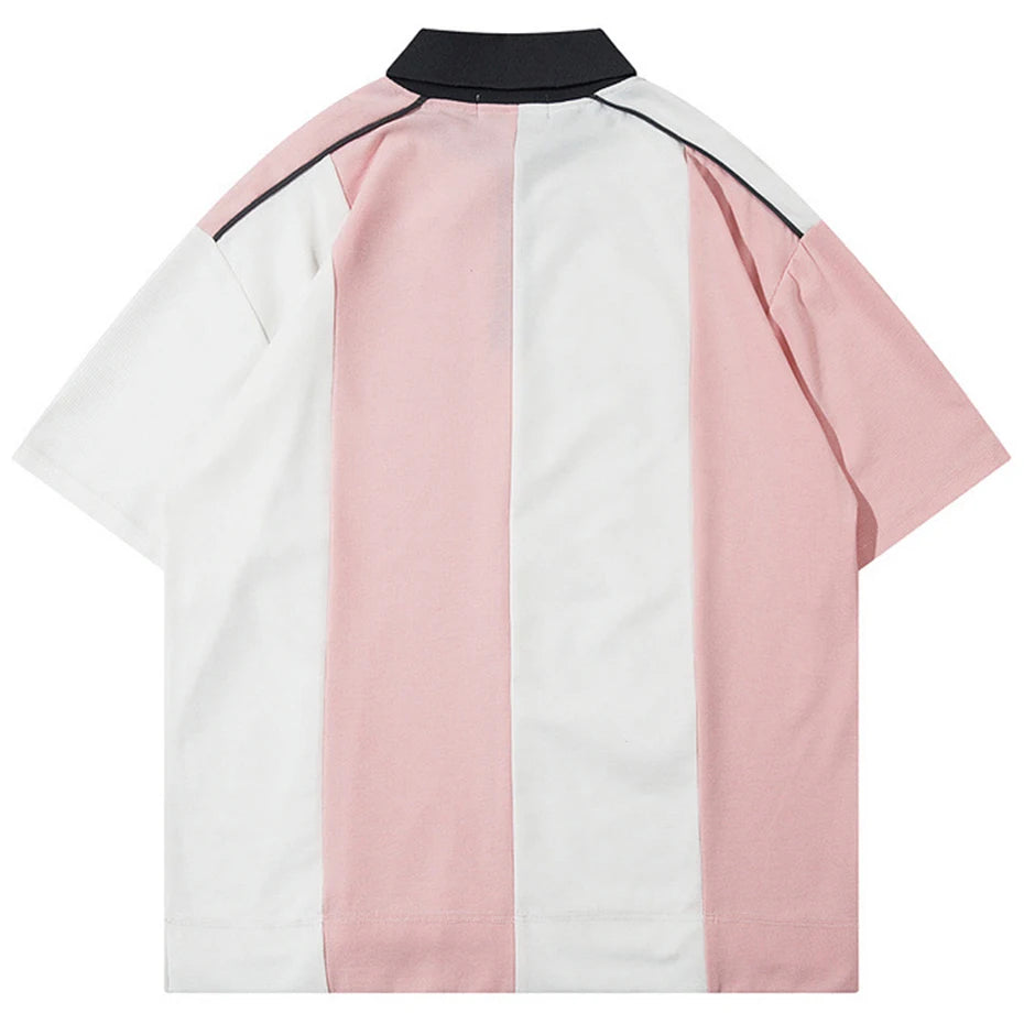 Streetwear Men Wide Striped Splicing High Quality T-Shirt