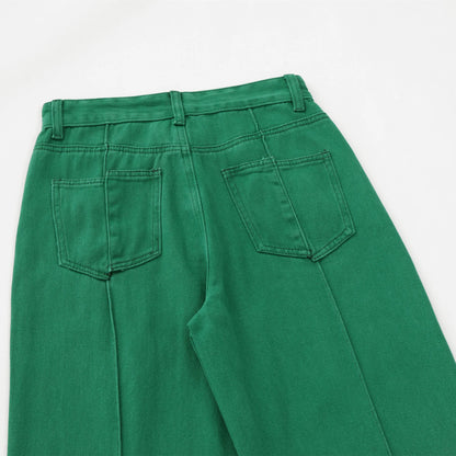 Men Loose Straight Wide Leg Green Baggy Denim Jeans