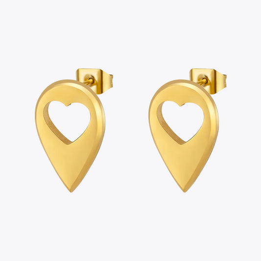 Curved Droplet Heart Stud Earrings