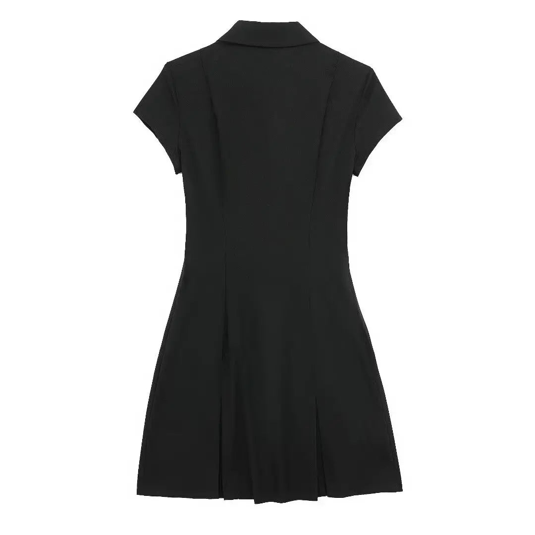 Box Pleated Office Collared Short Dresses