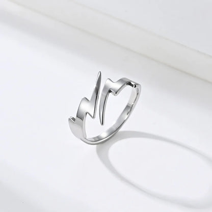 Anillo minimalista de acero inoxidable ajustable con forma de trueno de 3 mm de alto pulido 
