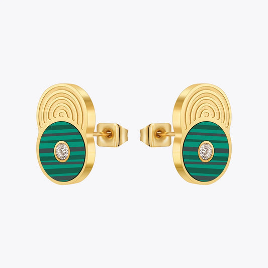 Peacock Green Disc Stud Earrings