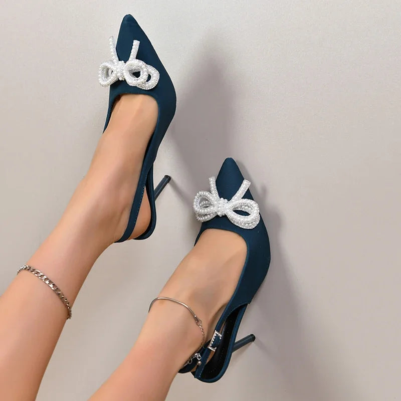 Elegant Pearl Bowtie High Heels Sandals