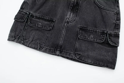Denim Cargo  Jeans Mini Skirt