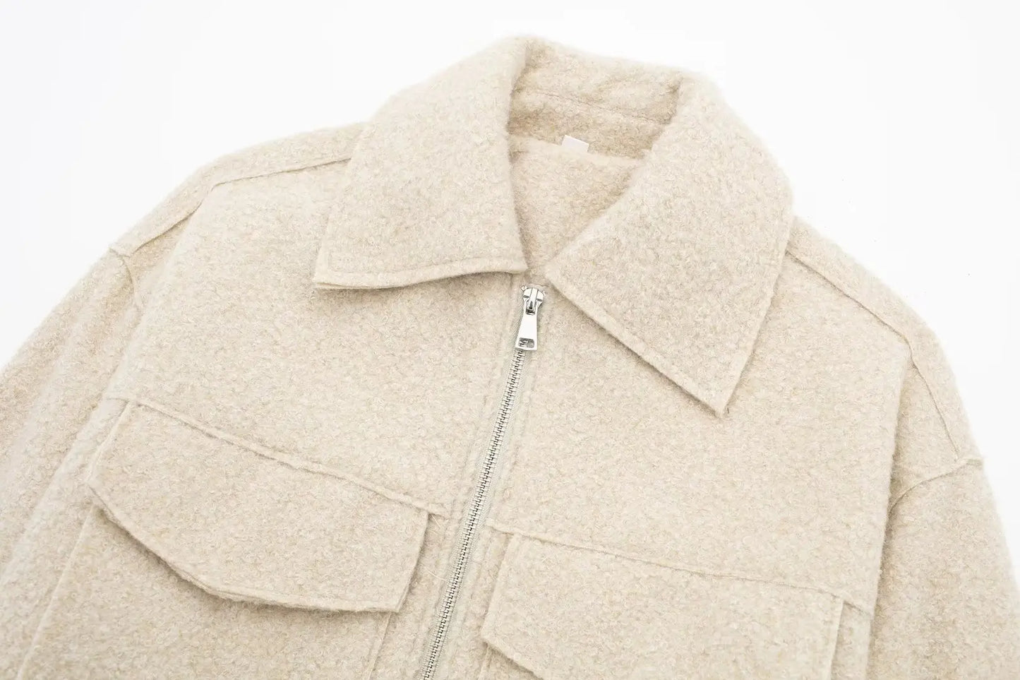 Zapinana na zamek pluszowa tweedowa krótka kurtka w stylu vintage