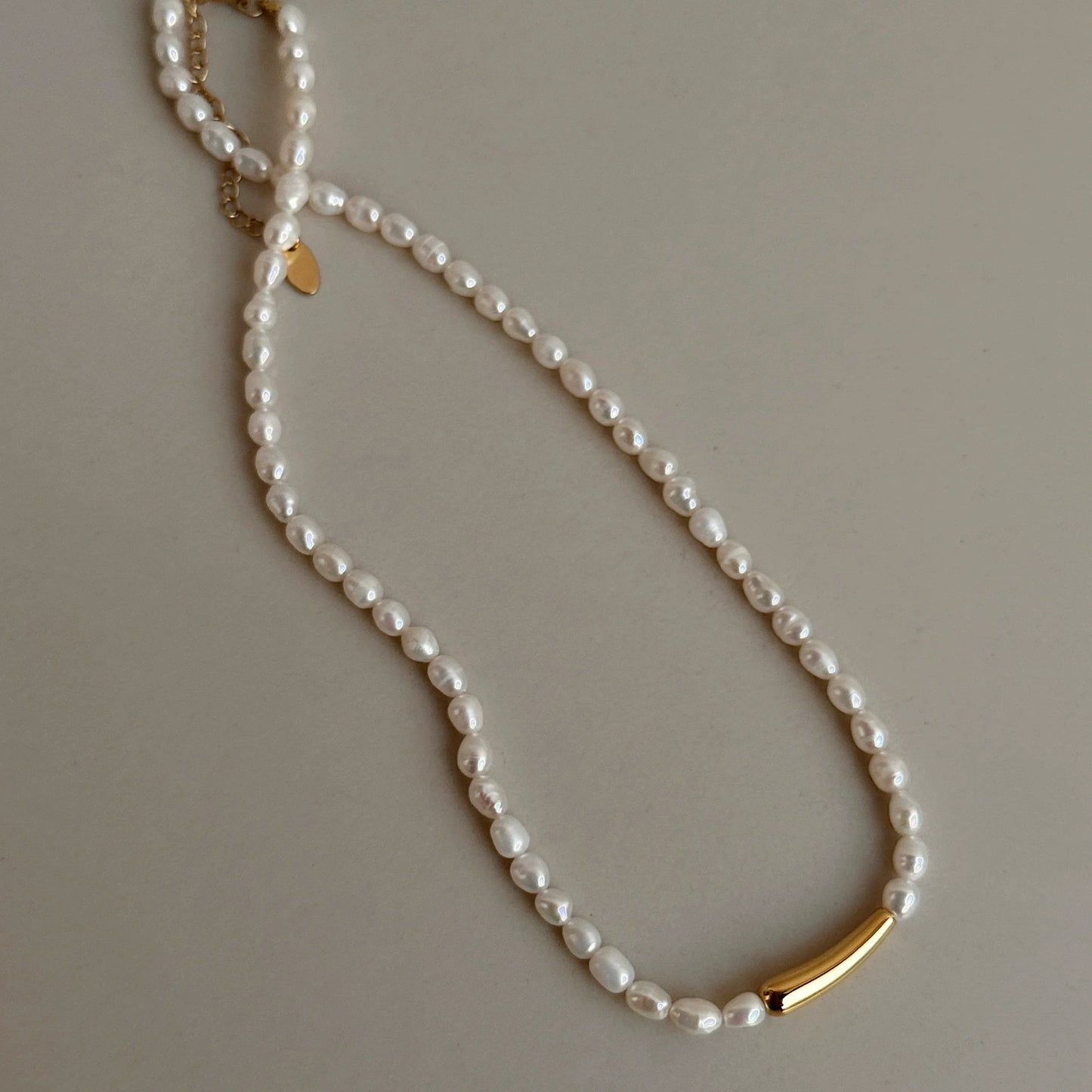 Brass Natural Freshwater Pearl Tube Pendant Necklace