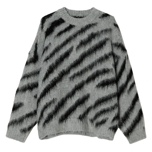 Zebra Fur Stripe Wool Sweater Knit Men's Clothing Pullover Jumper