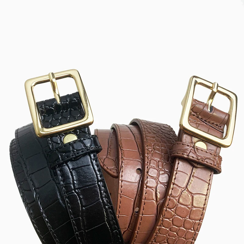 Cinturón de lujo vintage con estampado de cocodrilo para mujer